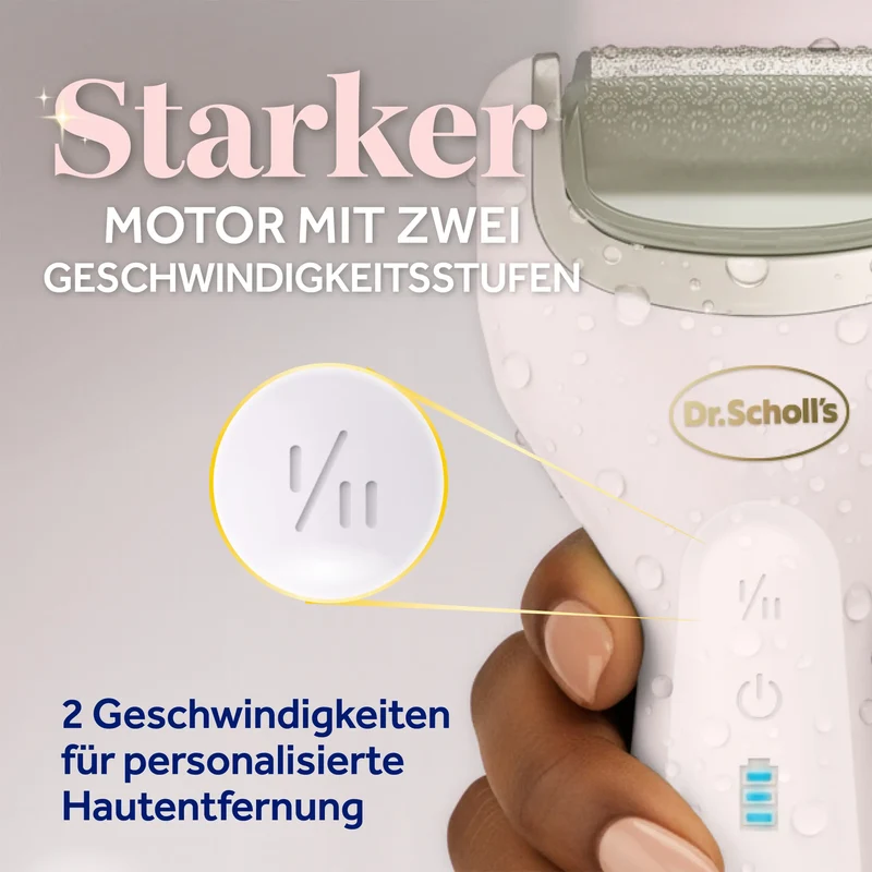 Dr. Scholl’s Pedi Perfect Wasserdichter, Wiederaufladbarer, Elektrischer Hornhautentferner mit x2 Rollenköpfen