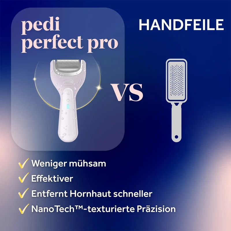 Dr. Scholl’s Pedi Perfect Wasserdichter, Wiederaufladbarer, Elektrischer Hornhautentferner mit x2 Rollenköpfen