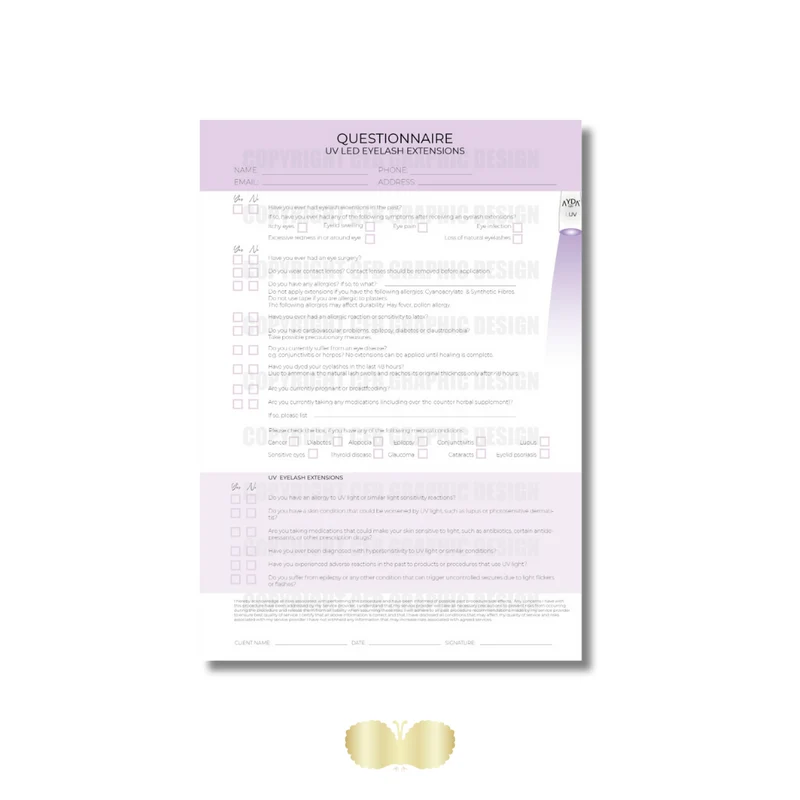 Kundenfragebogen UV Wimpernverlängerung PDF Download DIN A4 Digital CFB Cosmetics®