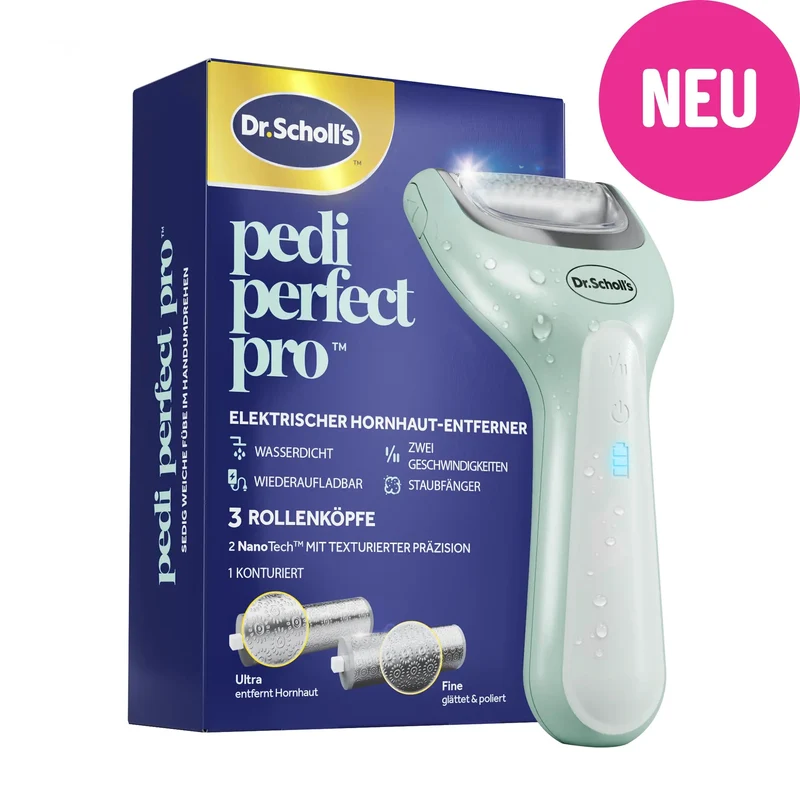 Dr. Scholl’s Pedi Perfect Pro Wasserdichter, Wiederaufladbarer, Elektrischer Fußhornhautentferner mit x3 Rollenköpfen
