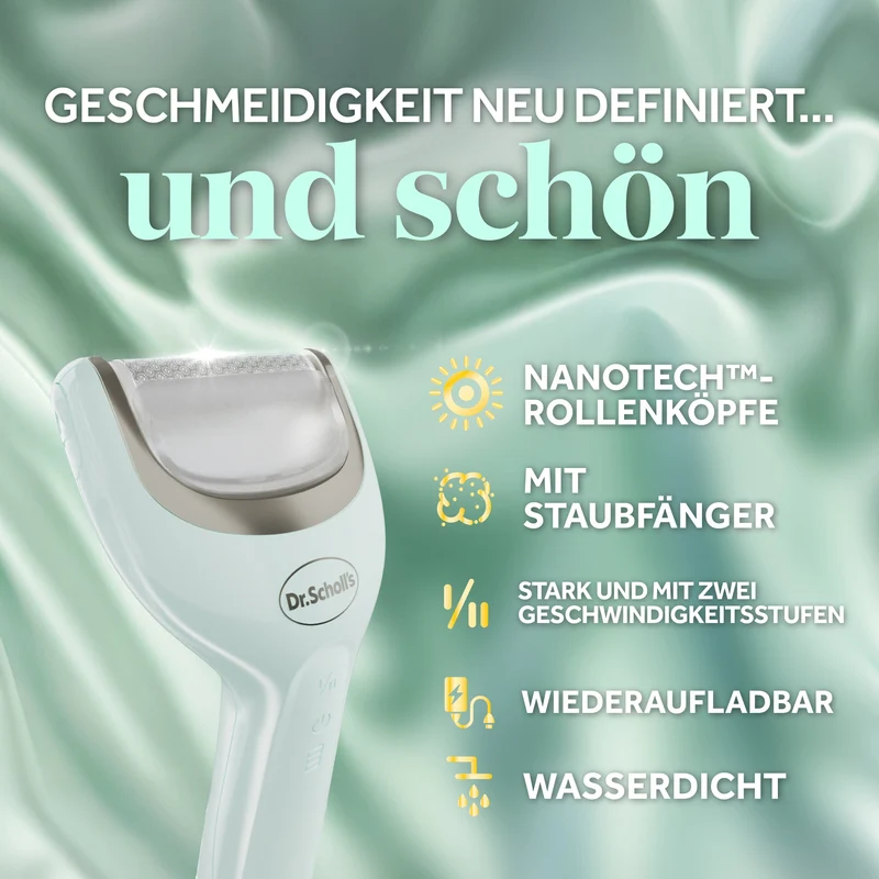 Dr. Scholl’s Pedi Perfect Pro Wasserdichter, Wiederaufladbarer, Elektrischer Fußhornhautentferner mit x3 Rollenköpfen