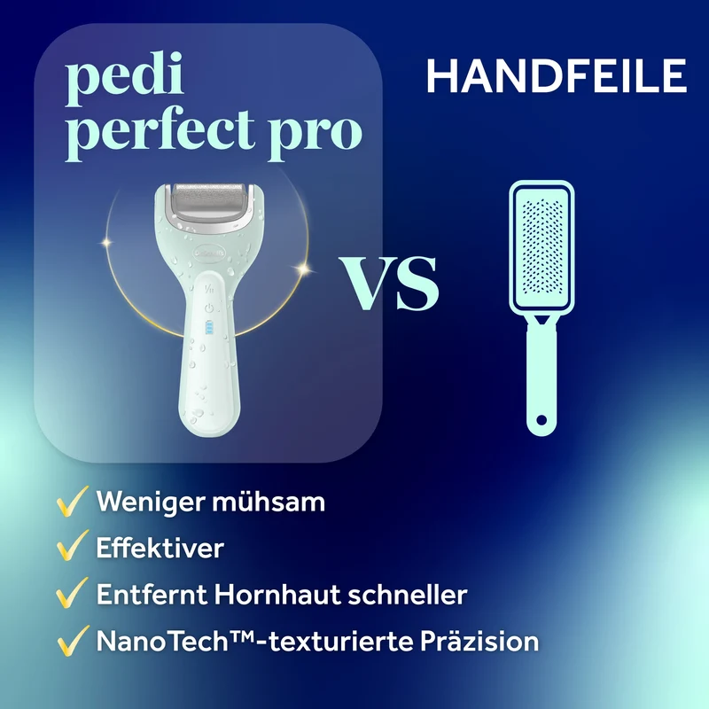 Dr. Scholl’s Pedi Perfect Pro Wasserdichter, Wiederaufladbarer, Elektrischer Fußhornhautentferner mit x3 Rollenköpfen