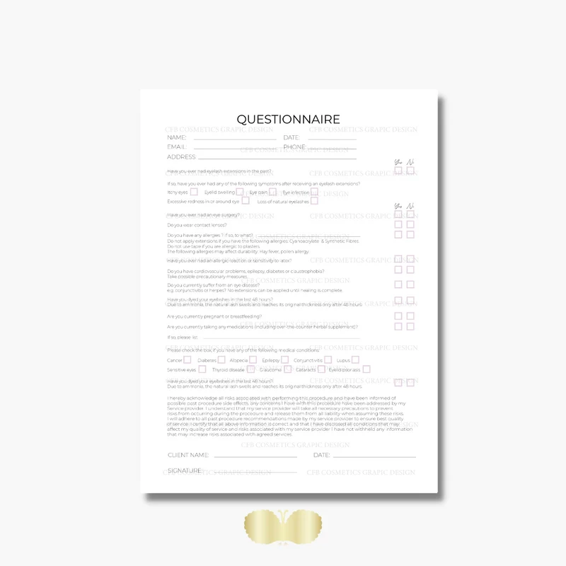 Kundenfragebogen Wimpernverlängerung digital PDF Datei CFB Cosmetics®
