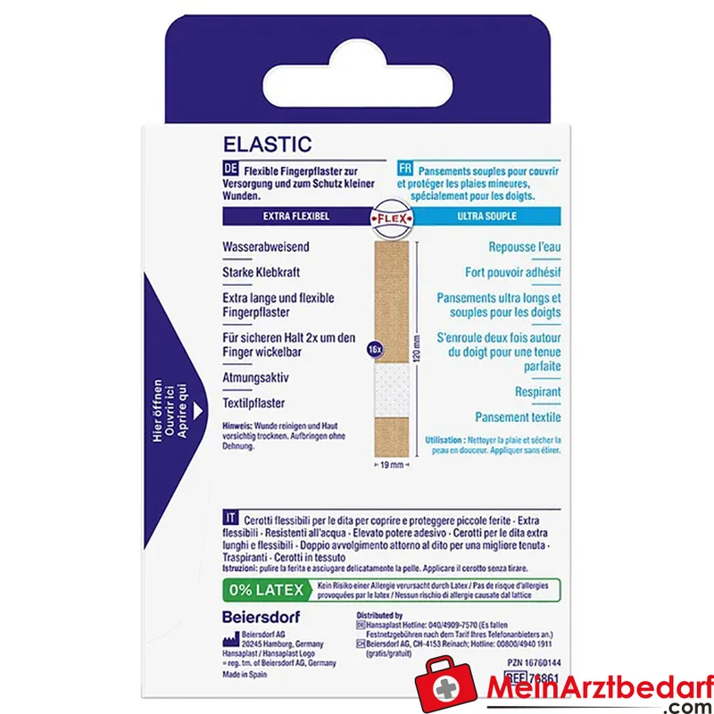 Hansaplast Elastic Fingerstrips Textilpflaster wasserabweisend 16 Stück