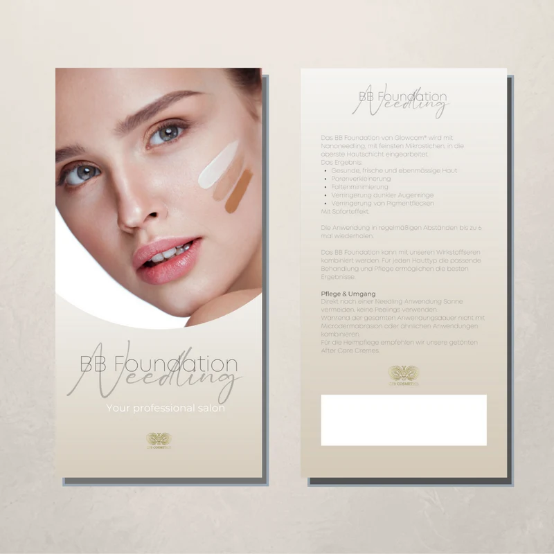 Flyer BB Foundation Nanoneedling Pflegehinweise DIN A6 50 Stück für Studios CFB Cosmetics®