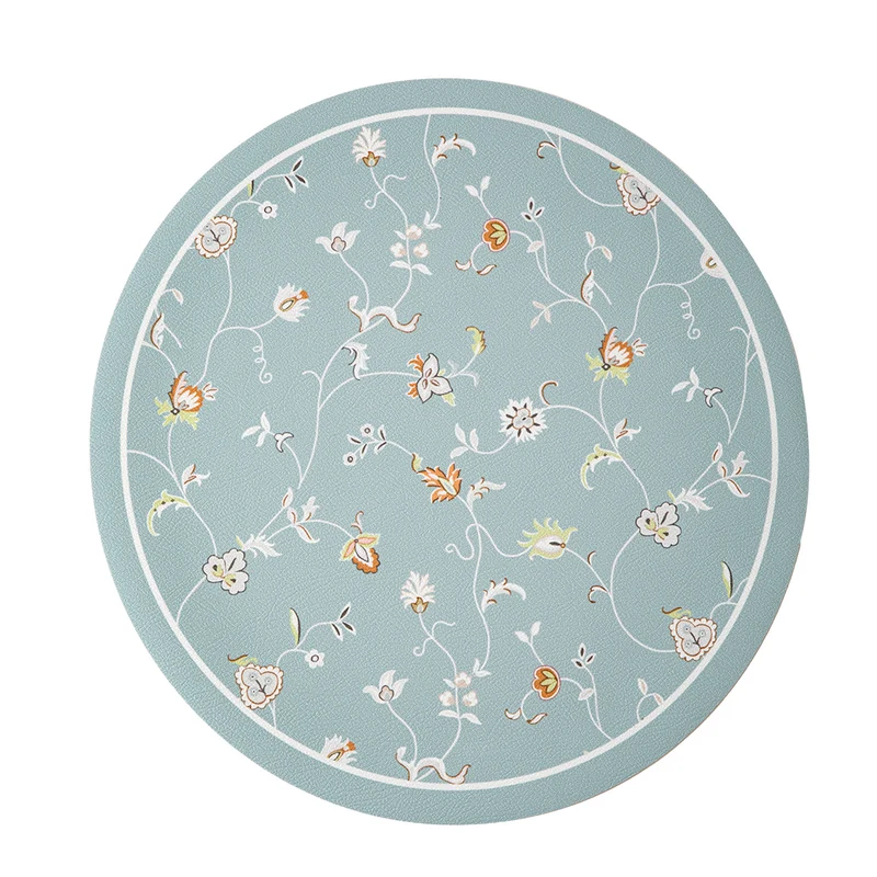 Runder gewebter Wohnteppich mit floraler Ornamentik und Tiermotiv