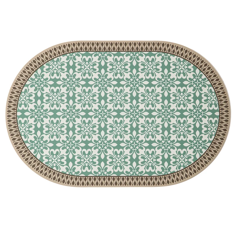 Runder gewebter Wohnteppich mit floraler Ornamentik und Tiermotiv