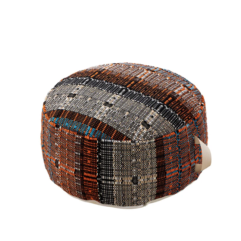 Runder gewebter Pouf‑Sitzhocker mit Tragegriff und Canvas‑Boden
