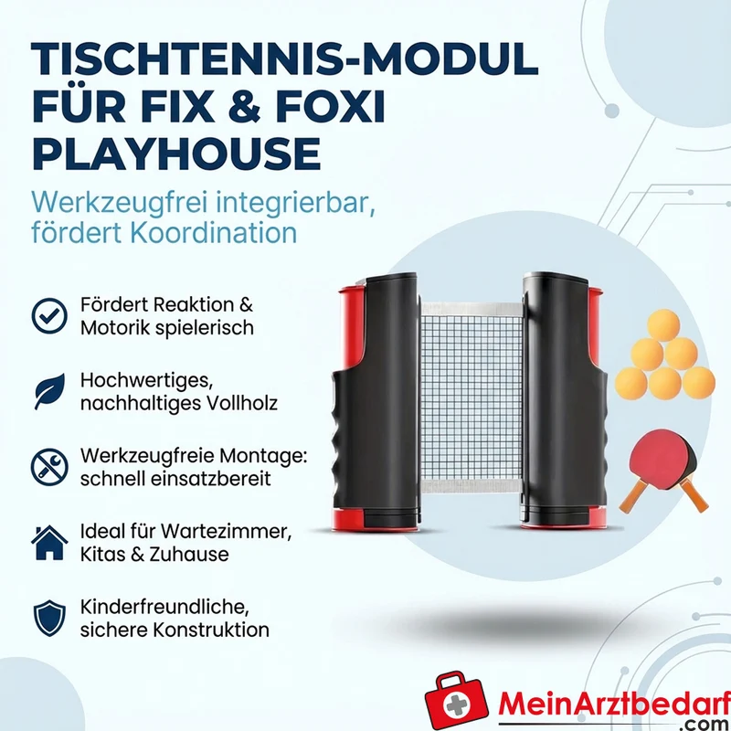 KuWiH Tischtennis-Modul für Fix & Foxi Playhouse, Vollholz, kindersicher, werkzeugfreie Montage