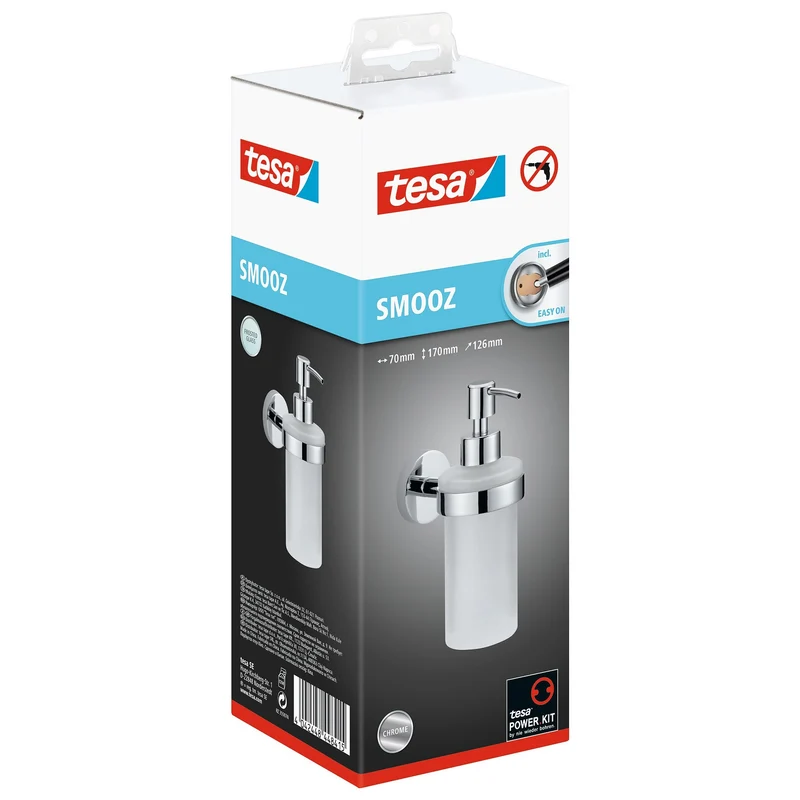 tesa SMOOZ Seifenspender-Set, verchromt, inkl. Klebelösung | 1 Stück