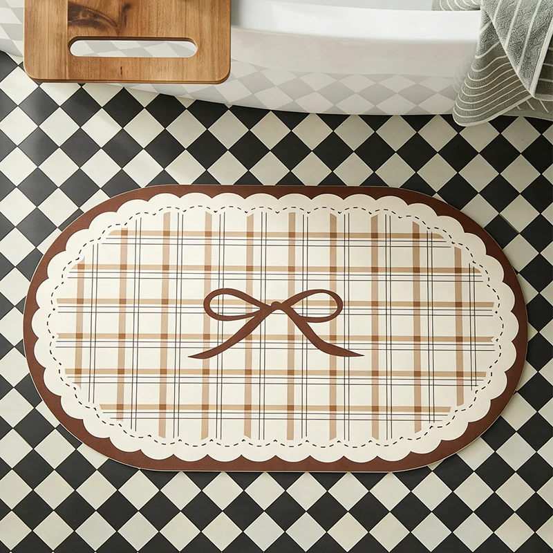 Rechteckiges Tischset Platzset aus beschichtetem Baumwollmix mit Karomuster, Zierkante und Schleifenmotiv
