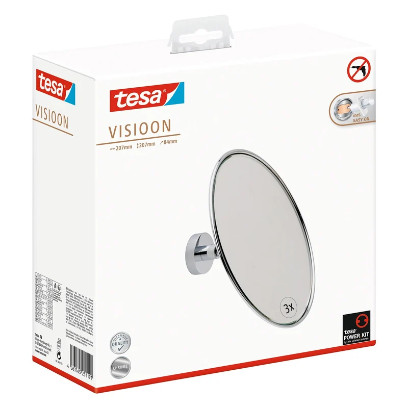tesa VISIOON Kosmetikspiegel Kugelgelenk, selbstklebend, verchromtem Messing | 1 Stück