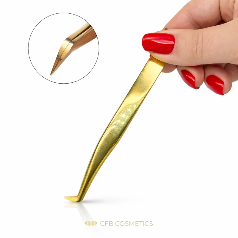 Gold Professional Pinzette No. 8 - 75 Grad 6 mm L Form - Volumen und Einzeltechnik CFB Cosmetics®
