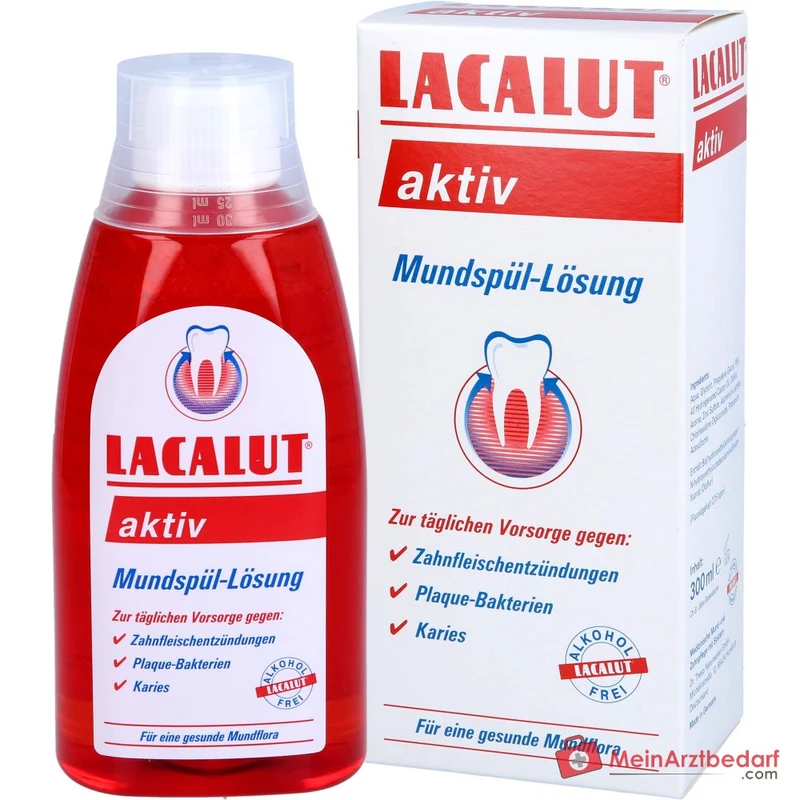 Lacalut Aktiv Olaflur / Chlorhexidin Digluconat / Aluminiumlaktat / Zinksulfat Mundspül-Lösung, 300 ml