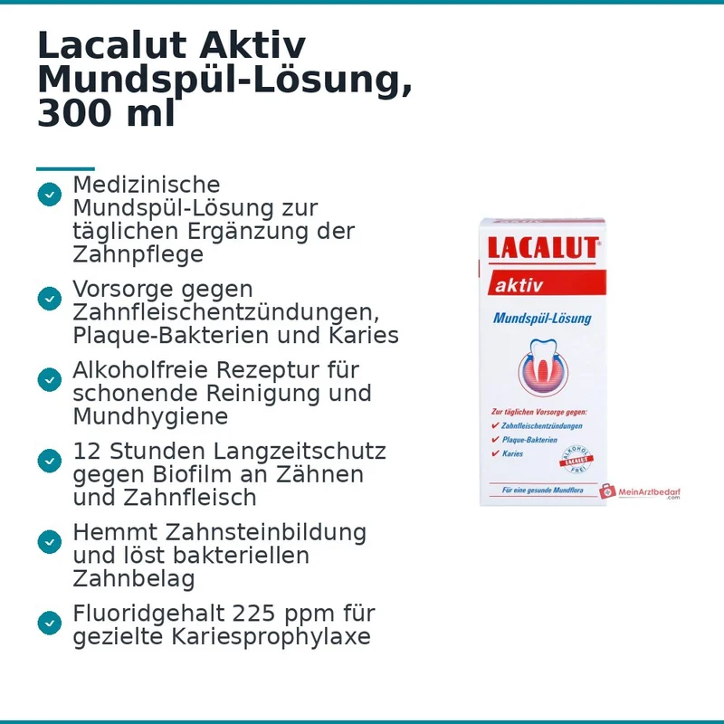 Lacalut Aktiv Olaflur / Chlorhexidin Digluconat / Aluminiumlaktat / Zinksulfat Mundspül-Lösung, 300 ml