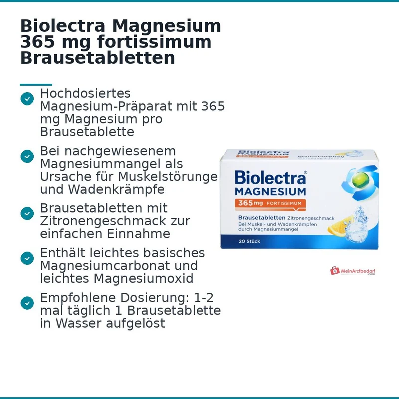 Biolectra Magnesium 365 mg fortissimum Magnesiumcarbonat / Magnesiumoxid Brausetabletten Zitronengeschmack, 20 St.
