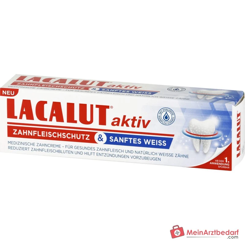 Lacalut Aktiv Zahnfleischschutz und Sanftes Weiß Natriumfluorid / Natriumhyaluronat / Chlorhexidin / Bromelain / Papain Zahncreme, 75 ml
