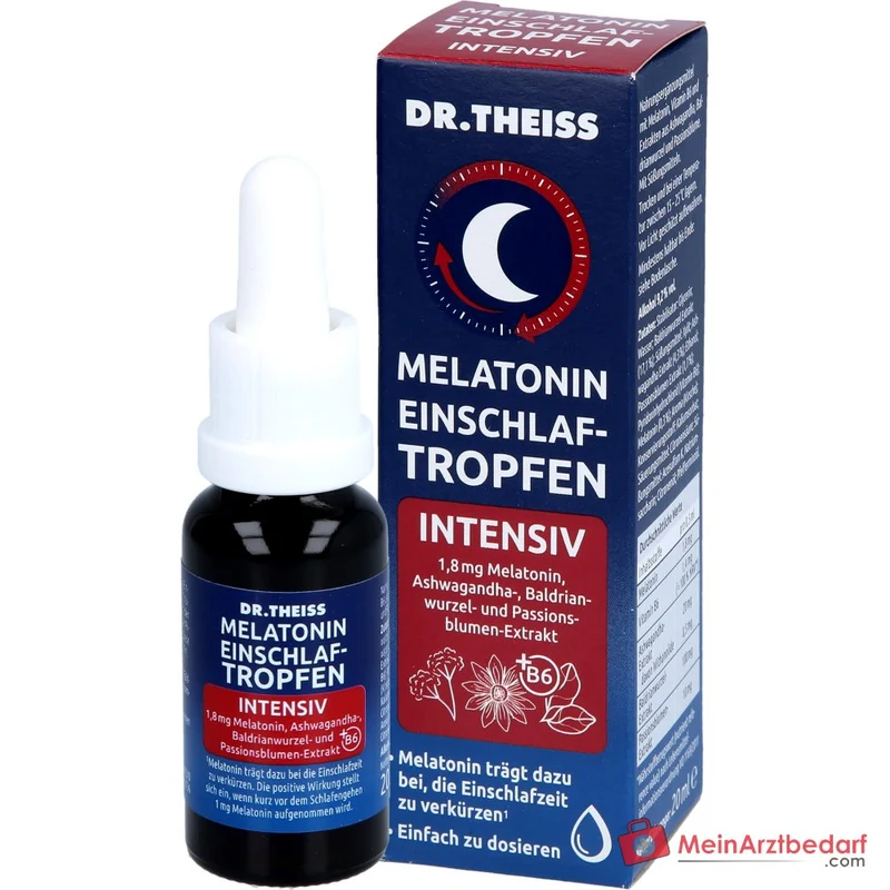 Dr. Theiss Melatonin Einschlaf-Tropfen intensiv Melatonin / Vitamin B6 / Ashwagandha / Baldrianwurzel / Passionsblume Tropfen, 20 ml