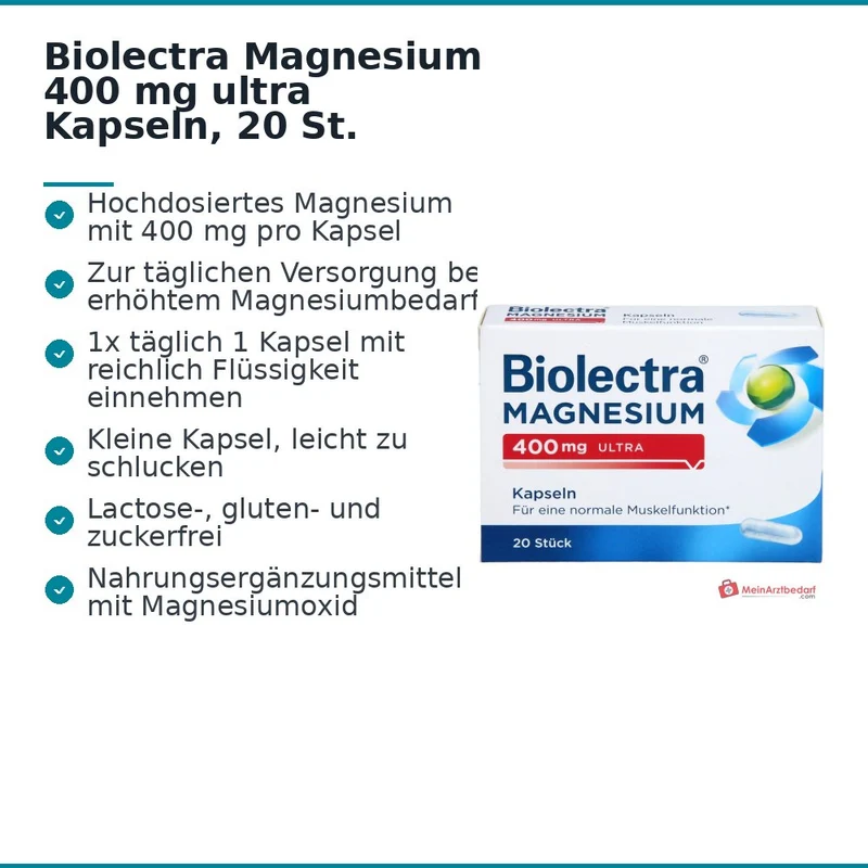Biolectra Magnesium 400 mg Magnesiumoxid Kapseln, 20 St.