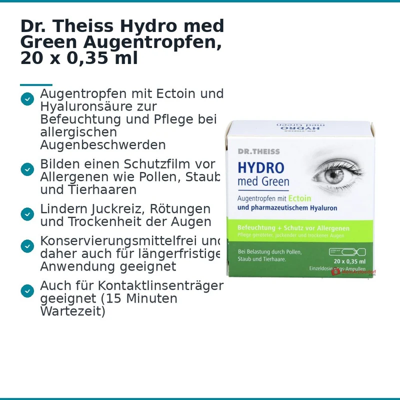 Dr. Theiss Hydro med Green Ectoin / Natriumhyaluronat Augentropfen, 20 x 0,35 ml