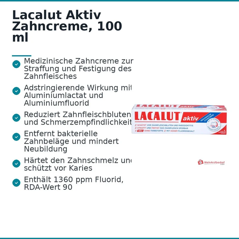 Lacalut Aktiv Aluminiumlactat / Aluminiumfluorid / Chlorhexidin / Allantoin / Bisabolol Zahncreme, 100 ml