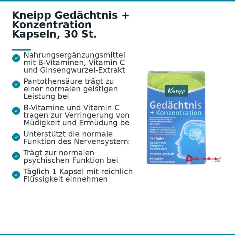 Kneipp Gedächtnis + Konzentration Kapseln, 30 St.