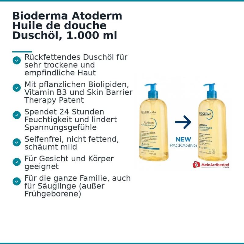 Bioderma Atoderm Huile de douche Duschöl, 1.000 ml