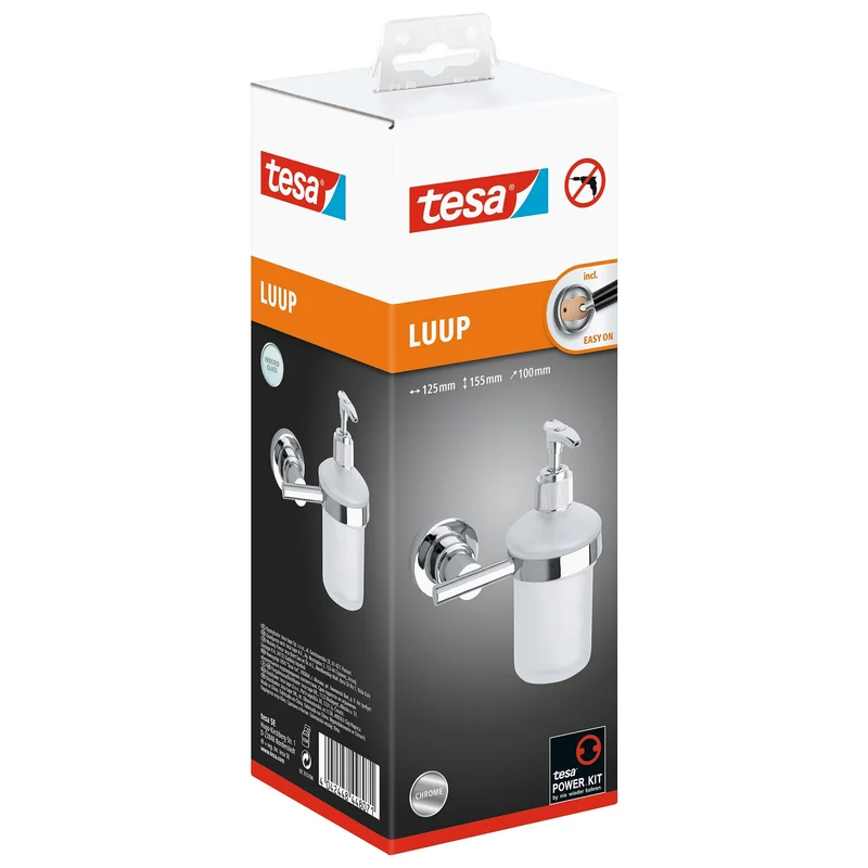 tesa Luup Seifenspender (175ml), verchromt, inkl. Klebelösung | 1 Stück