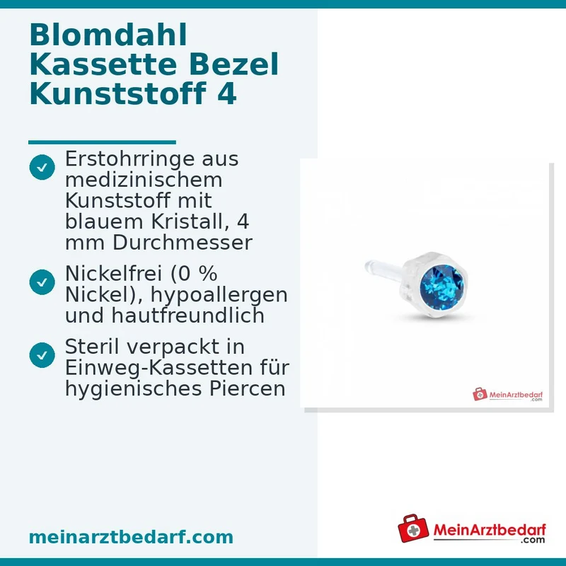 Blomdahl Erstohrstecker Bezel Kunststoff blau, 4 mm, 10 Stk.