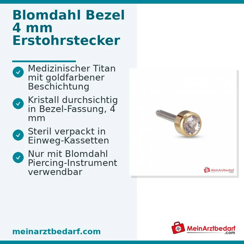 Blomdahl Erstohrstecker Bezel Titan gold mit Kristall, 4 mm, 10 Stk.