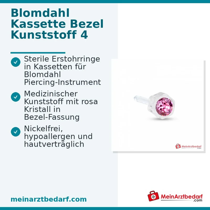 Blomdahl Erstohrstecker Bezel Kunststoff rosa, 4 mm, 10 Stk.