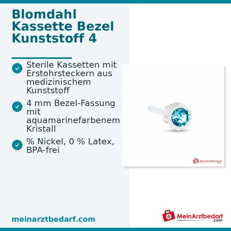Blomdahl Erstohrstecker Bezel Kunststoff Aquamarine, 4 mm, 10 Stk.