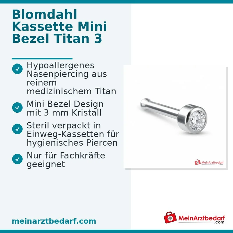 Blomdahl Nasenpiercing Bezel Titan mit Kristall, 10 Stk.