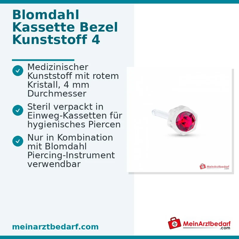 Blomdahl Erstohrstecker Bezel Kunststoff rot mit Kristall, 4 mm, 10 Stk.