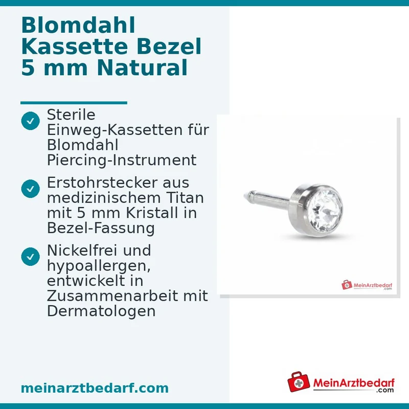 Blomdahl Erstohrstecker Bezel Titan natur mit Kristall, 5 mm, 10 Stk.
