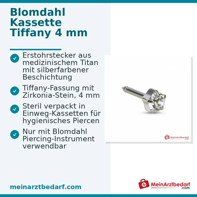 Blomdahl Erstohrstecker Tiffany silber mit Zirkonia, 4 mm, 10 Stk.