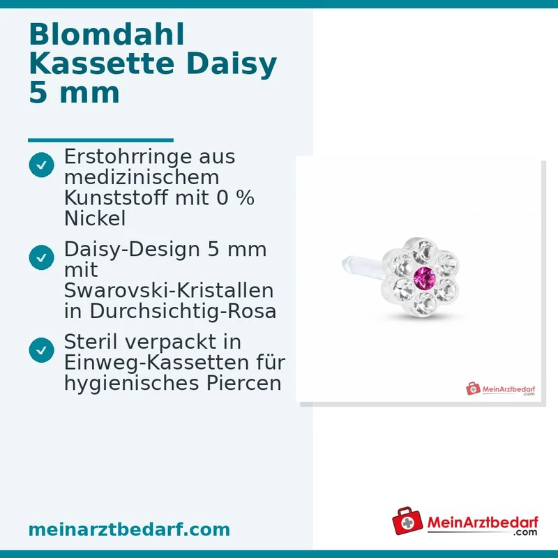 Blomdahl Erstohrstecker Daisy Kunststoff durchsichtig-rosa, 5 mm, 10 Stk.