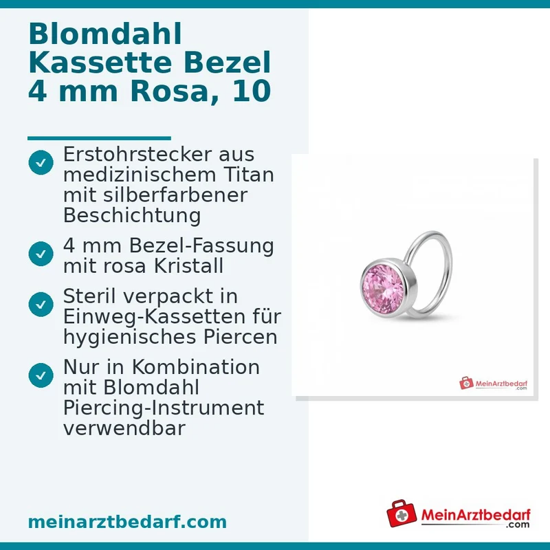 Blomdahl Erstohrstecker Bezel rosa mit Kristall, 4 mm, 10 Stk.