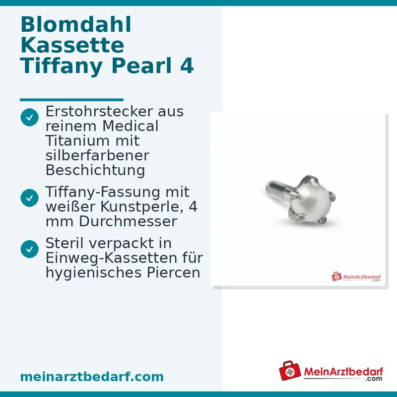Blomdahl Erstohrstecker Tiffany silber mit Perle, 4 mm, 10 Stk.