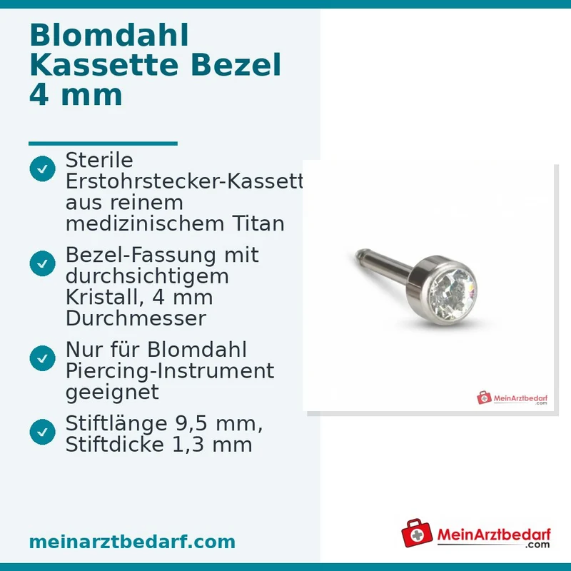 Blomdahl Erstohrstecker Bezel Titan natur mit Kristall, 4 mm, 10 Stk.