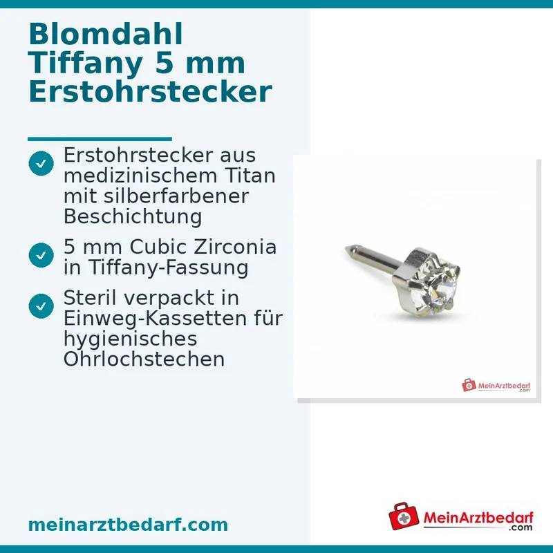 Blomdahl Erstohrstecker Tiffany silber mit Zirkonia, 5 mm, 10 Stk.