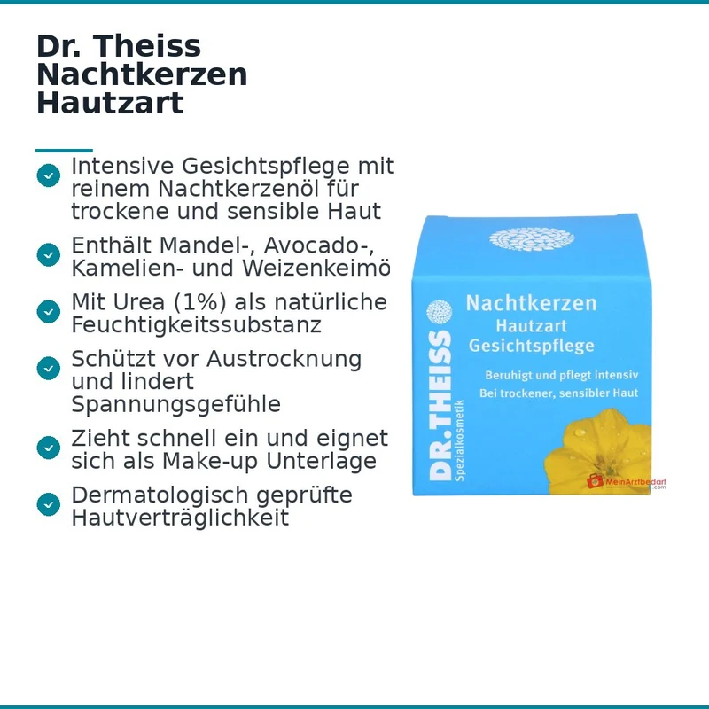 Dr. Theiss Nachtkerzen Hautzart Nachtkerzenöl / Weizenkeimöl / Avocadoöl / Mandelöl / Kamelienöl Gesichtspflege Creme, 50 ml