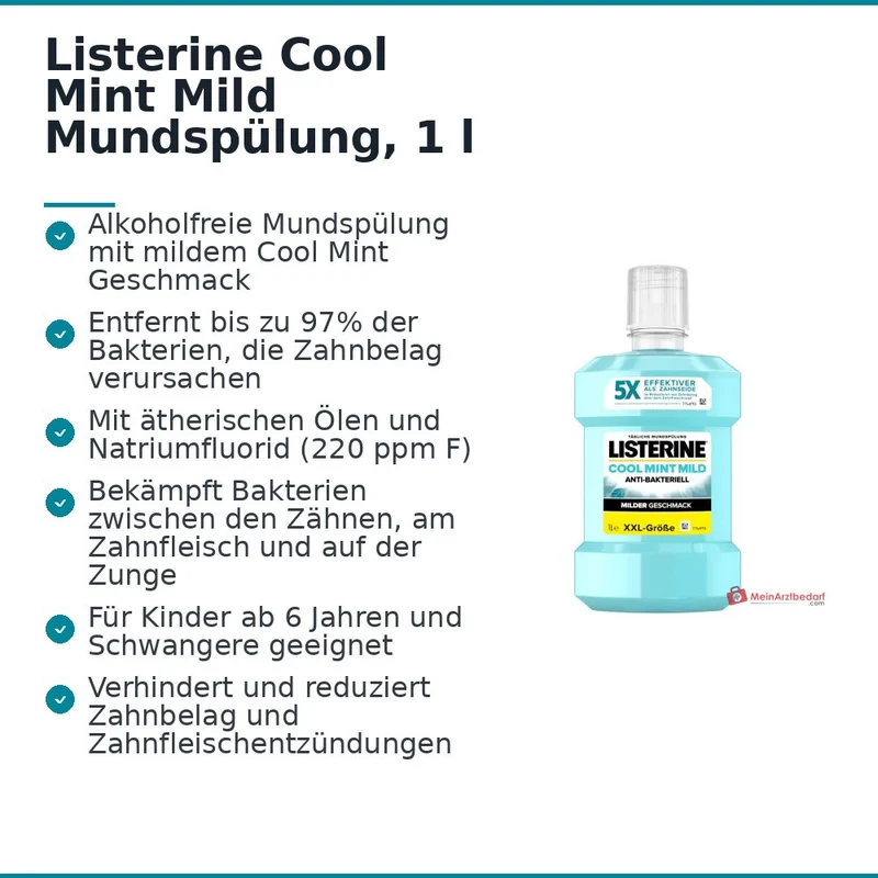 LISTERINE Cool Mint Mild Eucalyptol / Menthol / Thymol / Methyl Salicylat Mundspülung, 1 l
