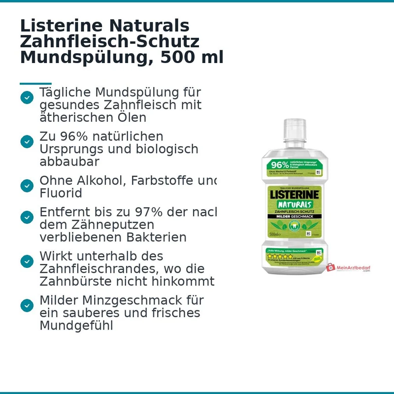 Listerine Naturals Zahnfleisch-Schutz Mundspülung mit ätherischen Ölen Lösung, 500 ml