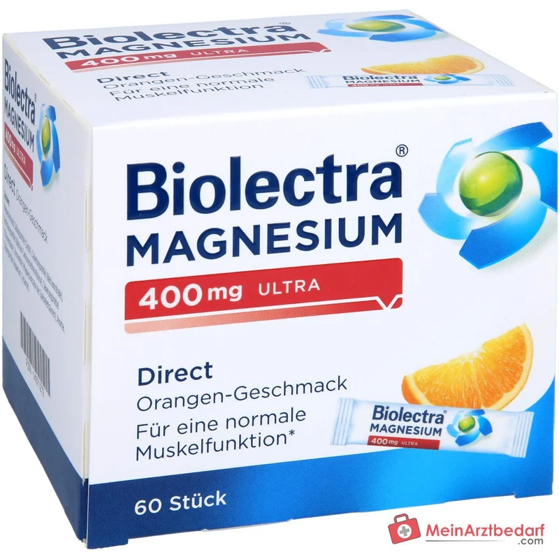 Biolectra Magnesium 400 mg ultra Direct Magnesiumoxid Micro-Pellets Orangengeschmack, 60 Sticks