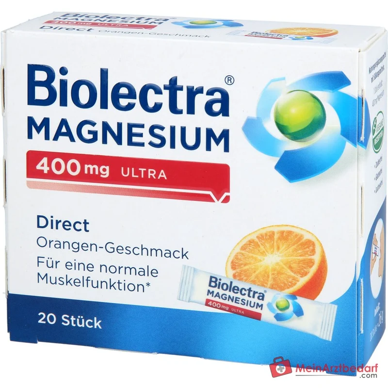 Biolectra Magnesium 400 mg Ultra Direct Orange Magnesiumoxid Micro-Pellets, 20 Sticks