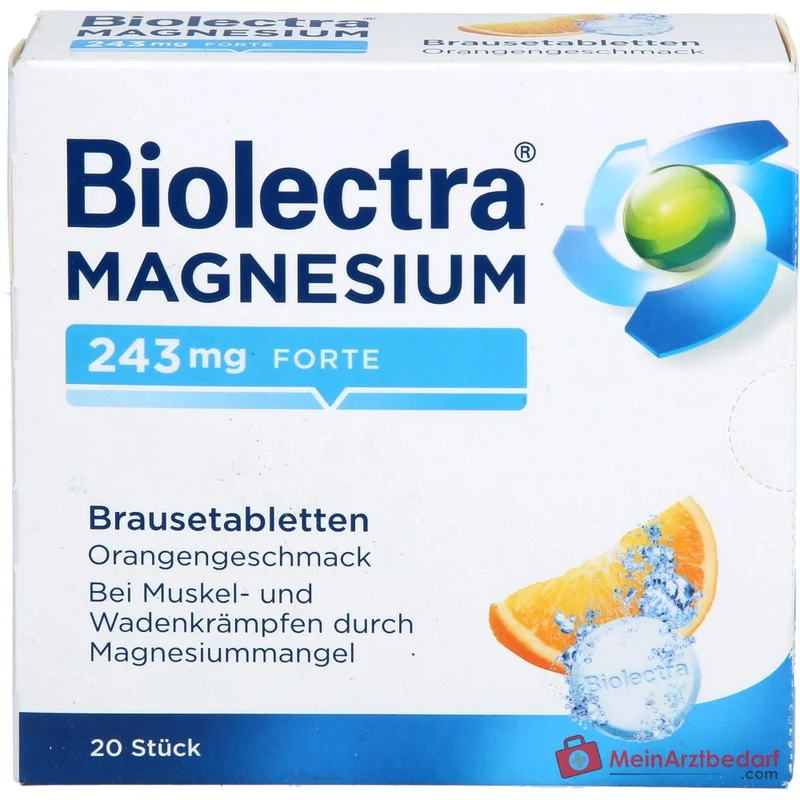 Biolectra Magnesium 243 mg forte Magnesium Brausetabletten Orangengeschmack, 20 St.