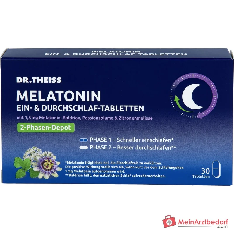 Dr. Theiss Melatonin Ein- und Durchschlaf Melatonin / Baldrian / Passionsblume / Zitronenmelisse Retardtabletten, 30 St.