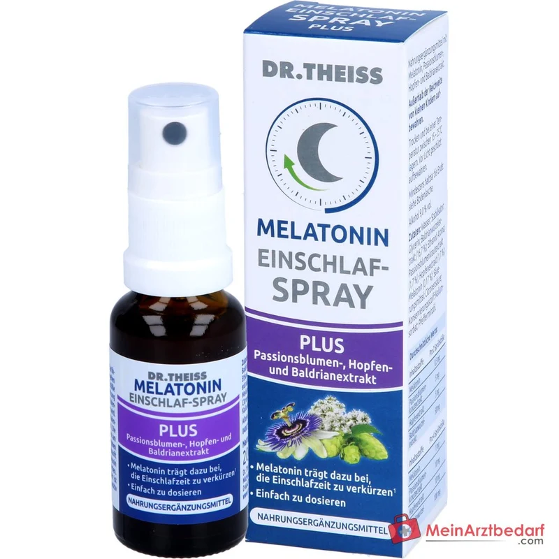 Dr. Theiss Melatonin Einschlaf-Spray Plus Melatonin / Baldrianwurzelextrakt / Passionsblumenkrautextrakt / Hopfenextrakt Mundspray, 20 ml