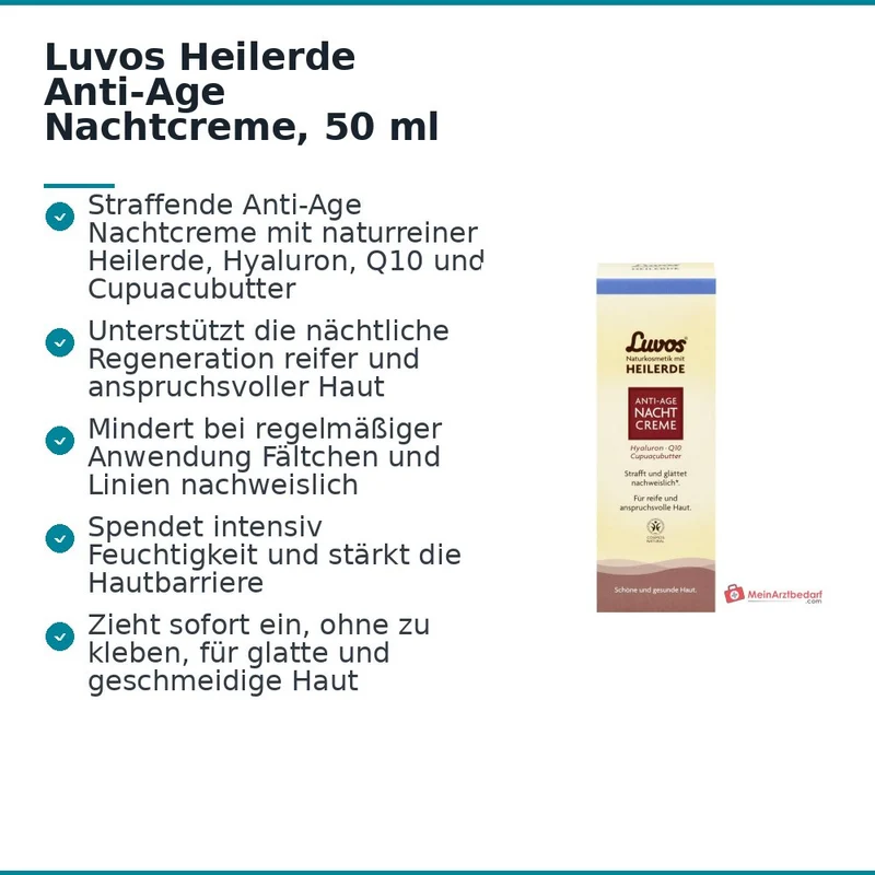 Luvos Heilerde Anti-Age Nachtcreme Heilerde / Hyaluronsaeure / Q10 / Matcha / Zistrose / Cupuacubutter Nachtcreme, 50 ml